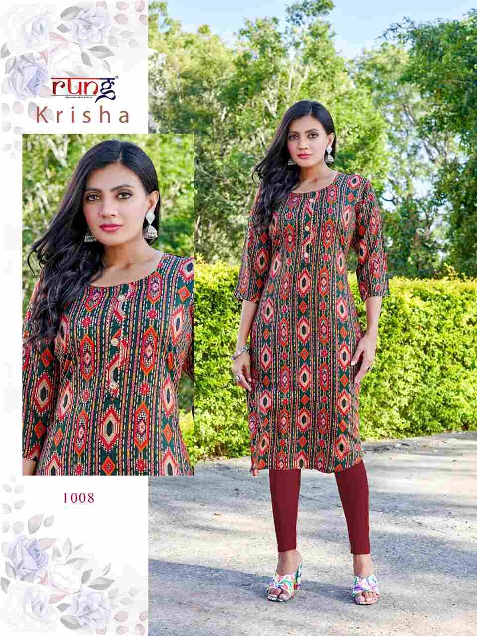 Krisha By Rung 1001 To 1008 Series Designer Stylish Fancy Colorful Beautiful Party Wear & Ethnic Wear Collection Rayon Foil Kurtis At Wholesale Price