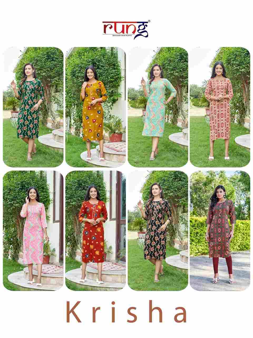 Krisha By Rung 1001 To 1008 Series Designer Stylish Fancy Colorful Beautiful Party Wear & Ethnic Wear Collection Rayon Foil Kurtis At Wholesale Price