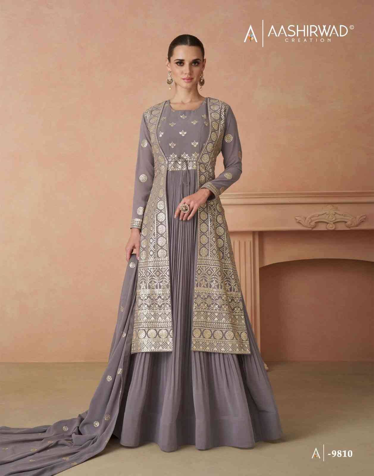 Andaz By Aashirwad Creation 9810 To 9812 Series Beautiful Stylish Fancy Colorful Casual Wear & Ethnic Wear Georgette Gowns With Dupatta At Wholesale Price