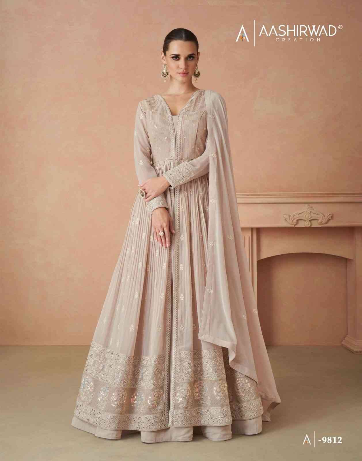 Andaz By Aashirwad Creation 9810 To 9812 Series Beautiful Stylish Fancy Colorful Casual Wear & Ethnic Wear Georgette Gowns With Dupatta At Wholesale Price