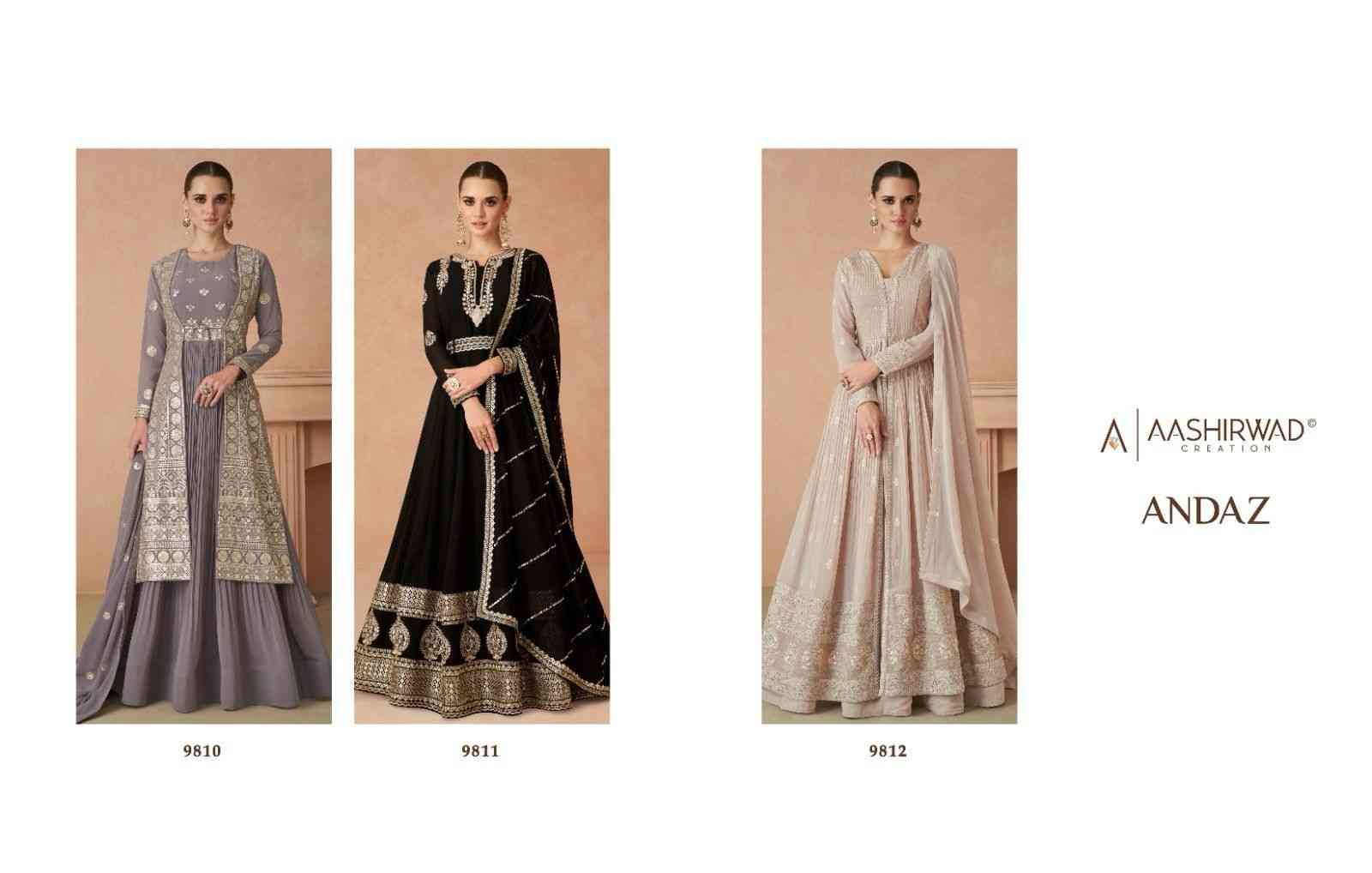 Andaz By Aashirwad Creation 9810 To 9812 Series Beautiful Stylish Fancy Colorful Casual Wear & Ethnic Wear Georgette Gowns With Dupatta At Wholesale Price