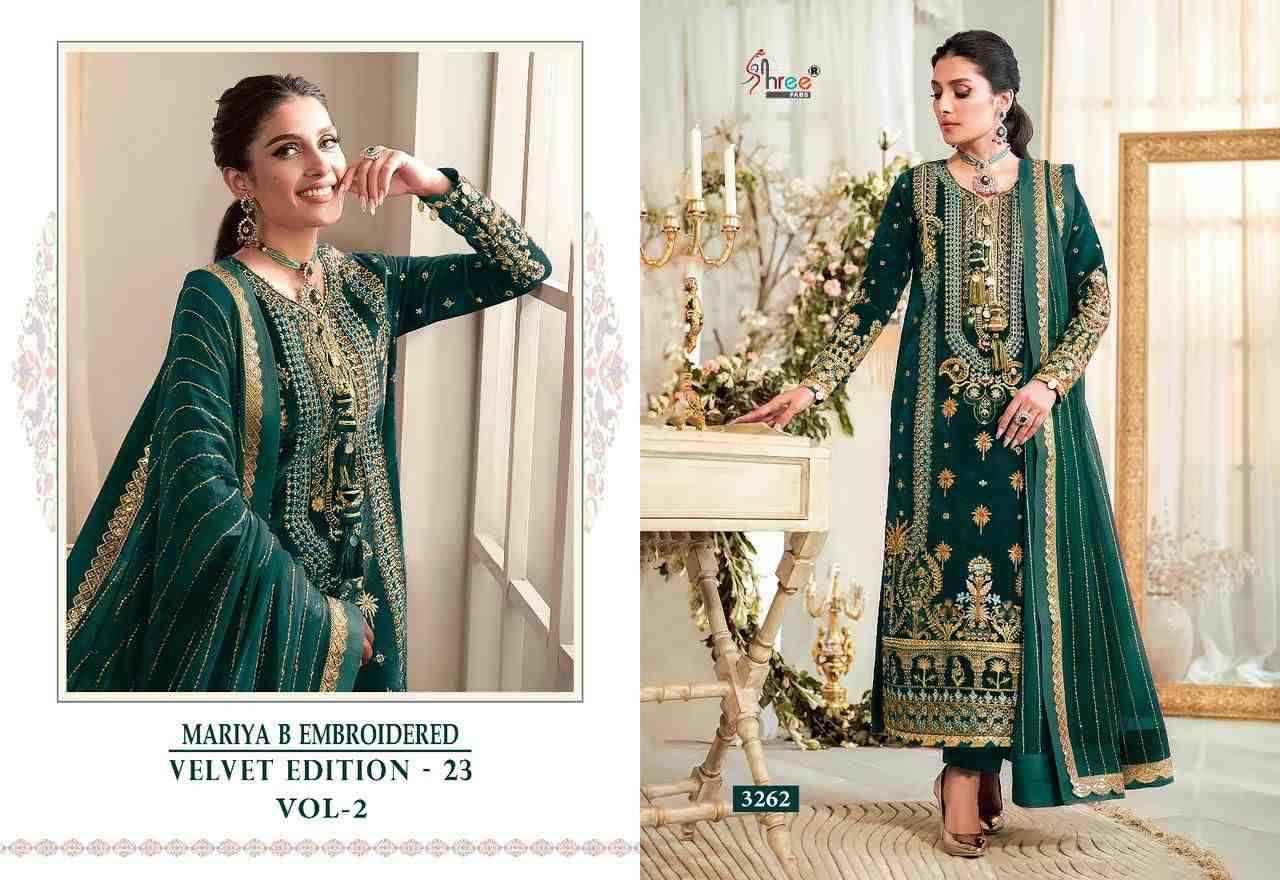 Mariya B Embroidered Velvet Edition-23 Vol-2 By Shree Fabs 3259 To 3263 Series Beautiful Pakistani Suits Stylish Fancy Colorful Party Wear & Occasional Wear Pure Velvet With Embroidery Dresses At Wholesale Price