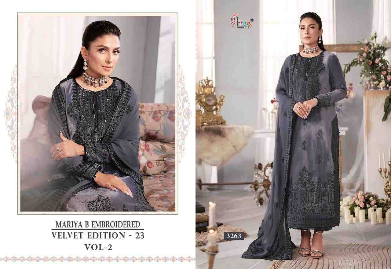 Mariya B Embroidered Velvet Edition-23 Vol-2 By Shree Fabs 3259 To 3263 Series Beautiful Pakistani Suits Stylish Fancy Colorful Party Wear & Occasional Wear Pure Velvet With Embroidery Dresses At Wholesale Price