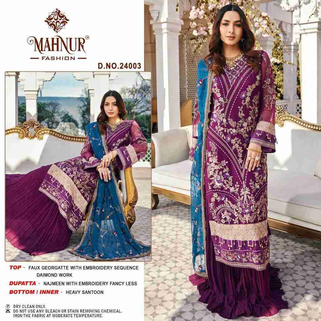 Mahnur Vol-24 By Mahnur Fashion 24001 To 24003 Series Designer Pakistani Suits Beautiful Stylish Fancy Colorful Party Wear & Occasional Wear Faux Georgette Embroidered Dresses At Wholesale Price