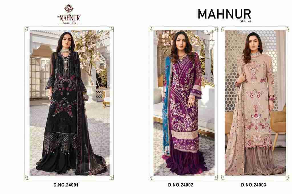 Mahnur Vol-24 By Mahnur Fashion 24001 To 24003 Series Designer Pakistani Suits Beautiful Stylish Fancy Colorful Party Wear & Occasional Wear Faux Georgette Embroidered Dresses At Wholesale Price