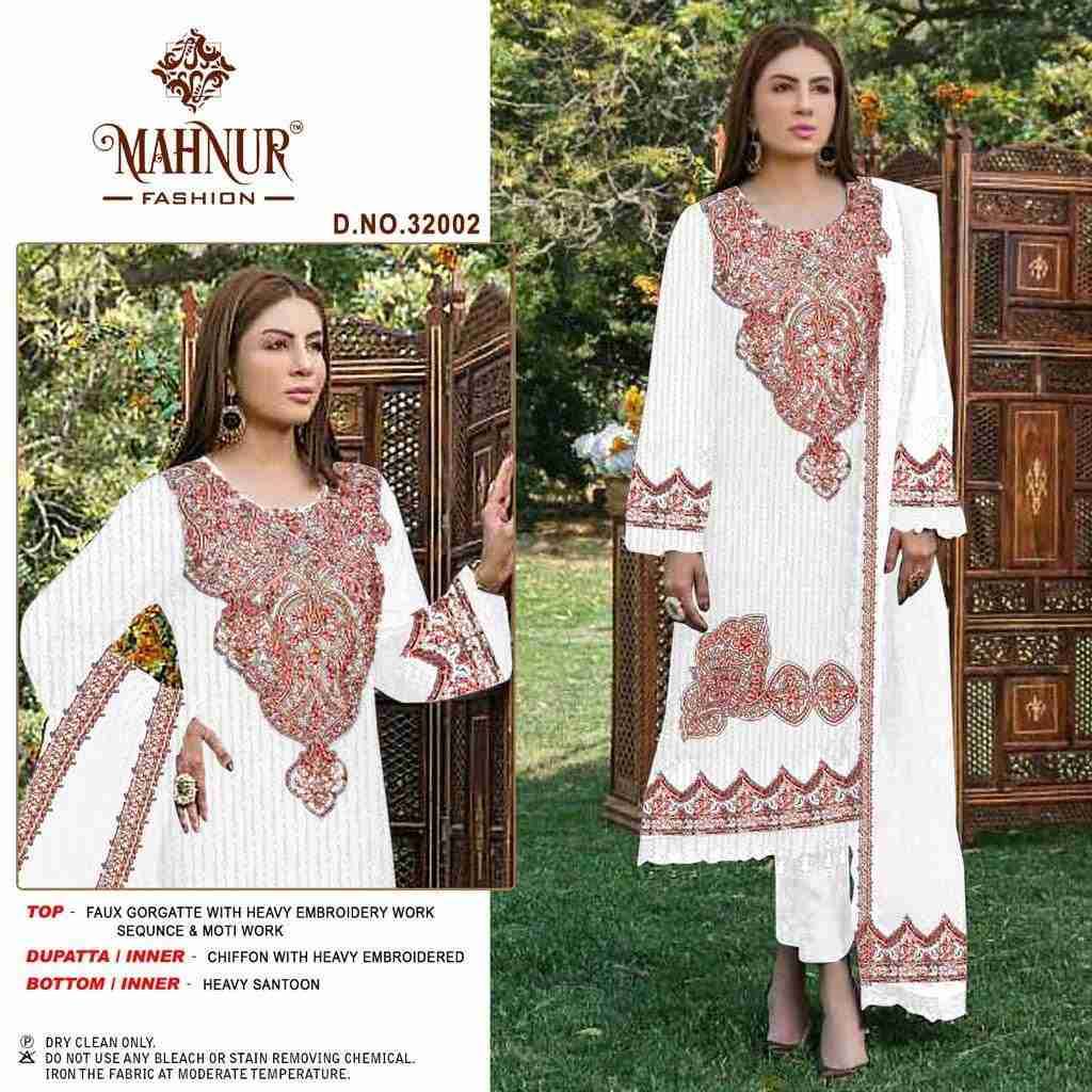Mahnur Vol-32 By Mahnur Fashion 32001 To 32003 Series Designer Pakistani Suits Beautiful Stylish Fancy Colorful Party Wear & Occasional Wear Faux Georgette Embroidered Dresses At Wholesale Price