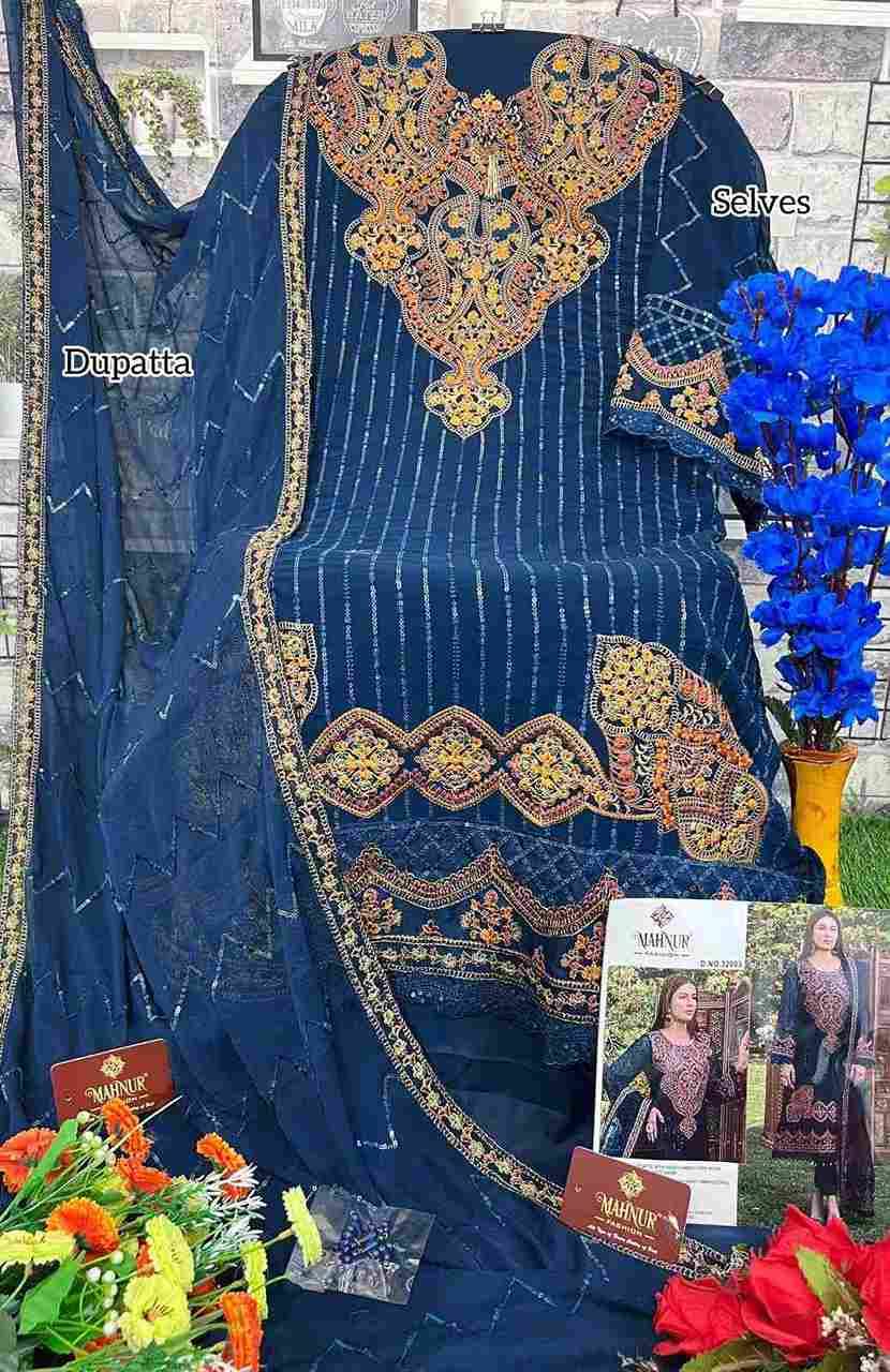 Mahnur Vol-32 By Mahnur Fashion 32001 To 32003 Series Designer Pakistani Suits Beautiful Stylish Fancy Colorful Party Wear & Occasional Wear Faux Georgette Embroidered Dresses At Wholesale Price