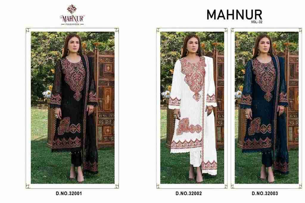 Mahnur Vol-32 By Mahnur Fashion 32001 To 32003 Series Designer Pakistani Suits Beautiful Stylish Fancy Colorful Party Wear & Occasional Wear Faux Georgette Embroidered Dresses At Wholesale Price