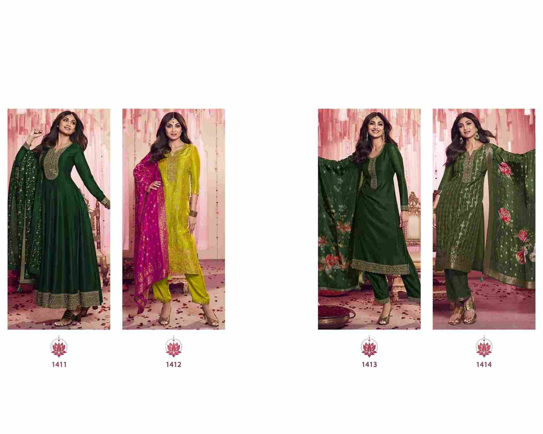 Mehandi By Vatsam 1411 To 1414 Series Designer Suits Collection Beautiful Stylish Colorful Fancy Party Wear & Occasional Wear Georgette Silk/Jacquard Dresses At Wholesale Price