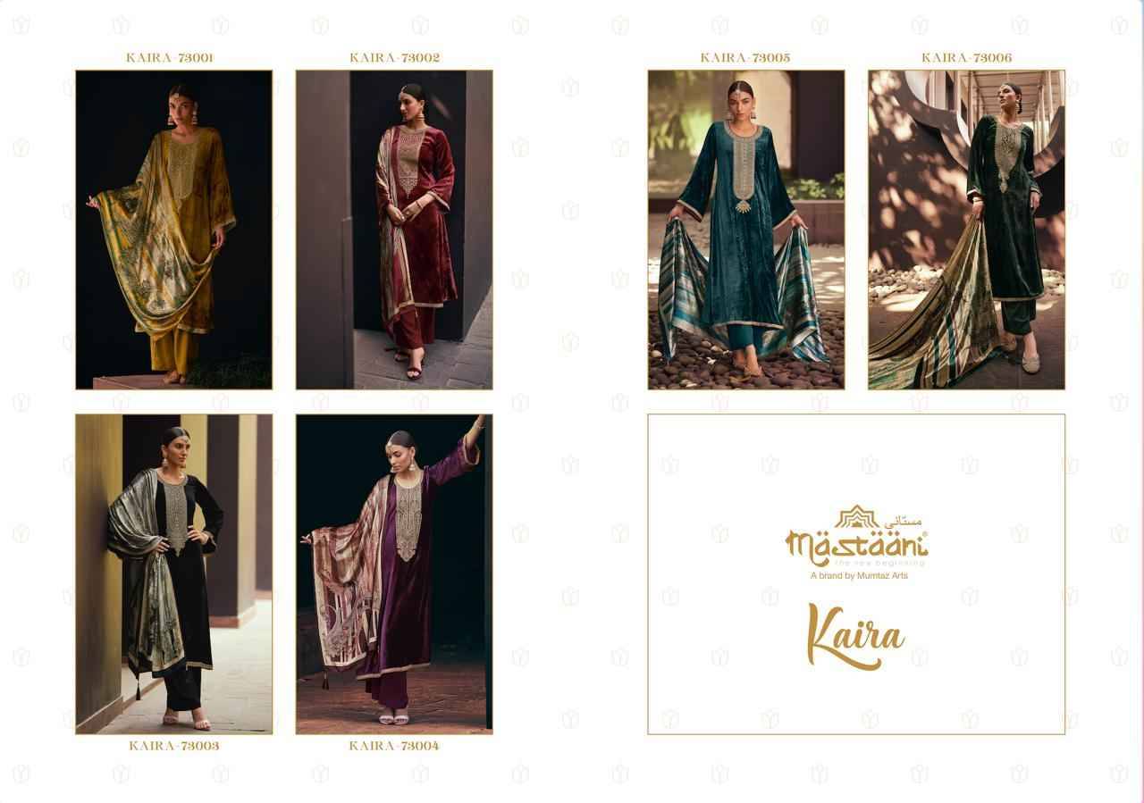 Kaira By Mastaani 73001 To 73006 Series Beautiful Festive Suits Colorful Stylish Fancy Casual Wear & Ethnic Wear Pure Viscose Velvet Dresses At Wholesale Price
