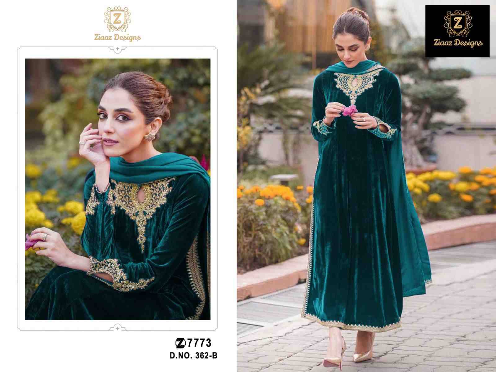Ziaaz Designs Hit Design 362 Colours By Ziaaz Designs 362-A To 362-D Series Designer Pakistani Suits Beautiful Fancy Colorful Stylish Party Wear & Occasional Wear Velvet Embroidered Dresses At Wholesale Price