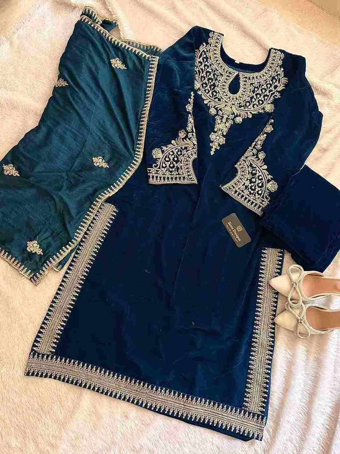 Ziaaz Designs Hit Design 362 Colours By Ziaaz Designs 362-A To 362-D Series Designer Pakistani Suits Beautiful Fancy Colorful Stylish Party Wear & Occasional Wear Velvet Embroidered Dresses At Wholesale Price