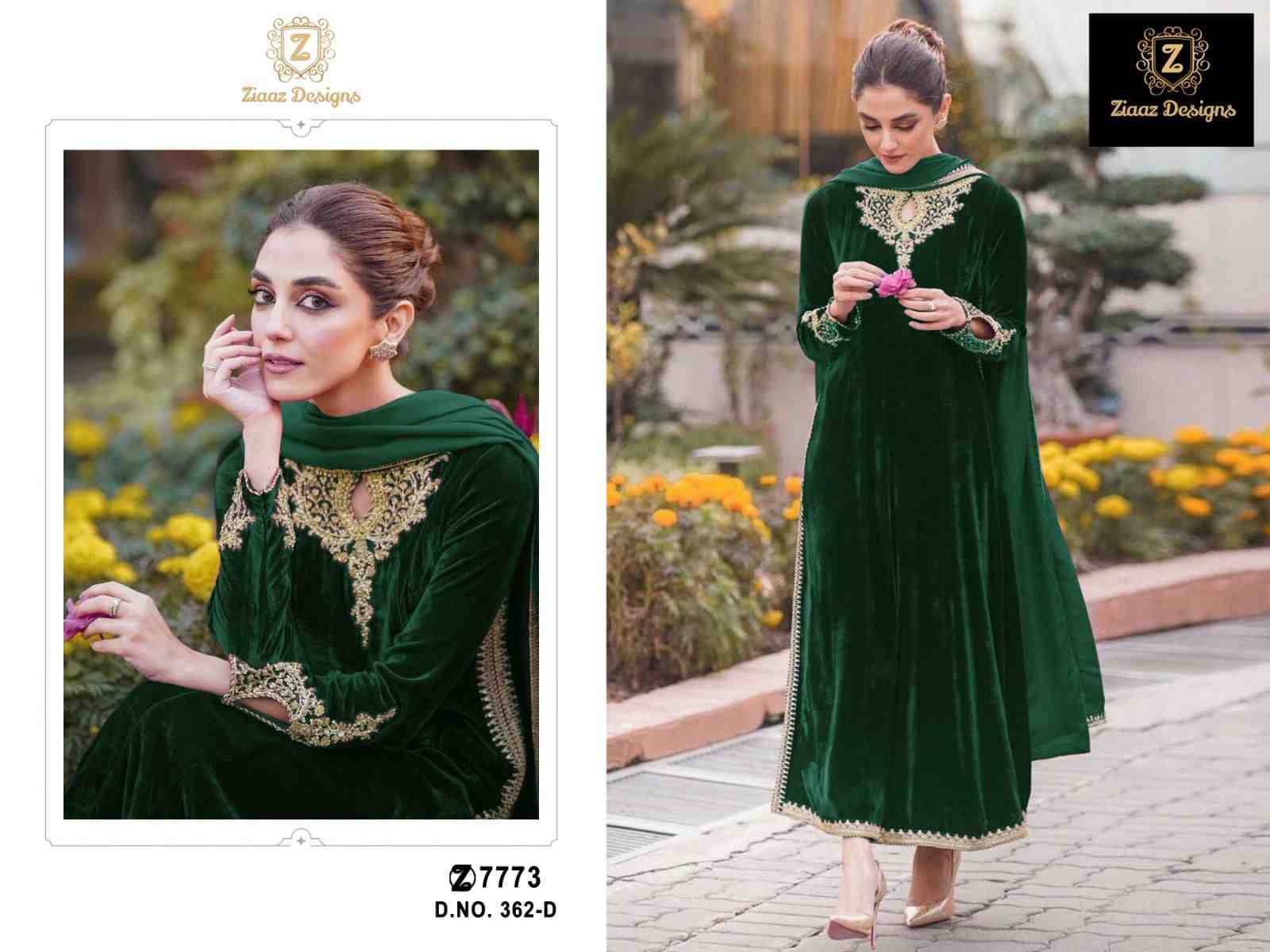 Ziaaz Designs Hit Design 362 Colours By Ziaaz Designs 362-A To 362-D Series Designer Pakistani Suits Beautiful Fancy Colorful Stylish Party Wear & Occasional Wear Velvet Embroidered Dresses At Wholesale Price