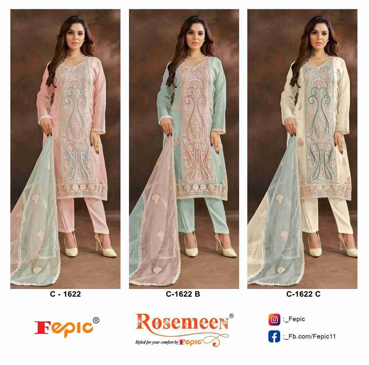 Fepic 1622 Colours By Fepic 1622-A To 1622-C Series Beautiful Festive Suits Colorful Stylish Fancy Casual Wear & Ethnic Wear Organza Embroidered Dresses At Wholesale Price