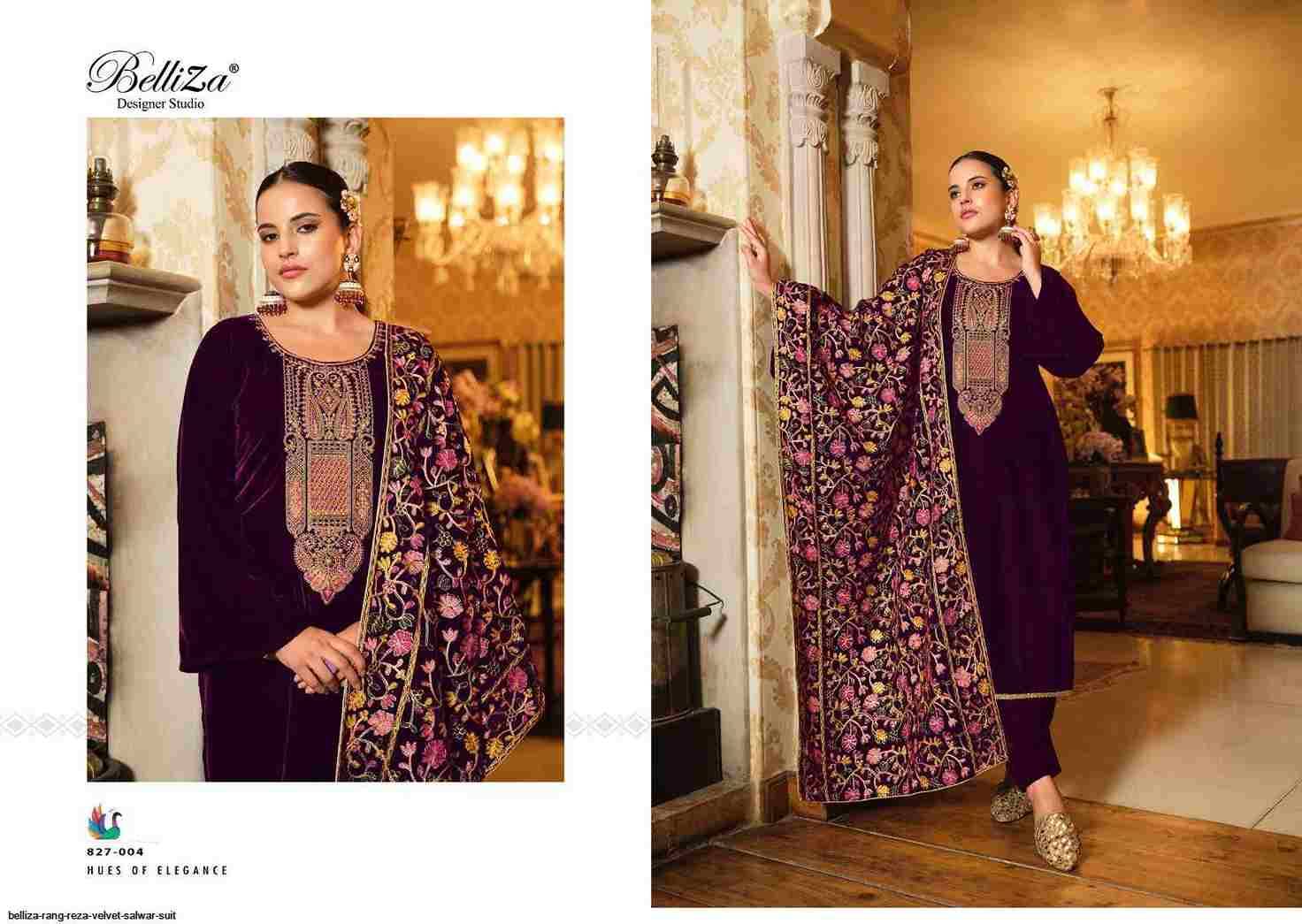 Rang Reza By Belliza 827-001 To 827-006 Series Beautiful Festive Suits Colorful Stylish Fancy Casual Wear & Ethnic Wear Pure Velvet Embroidered Dresses At Wholesale Price