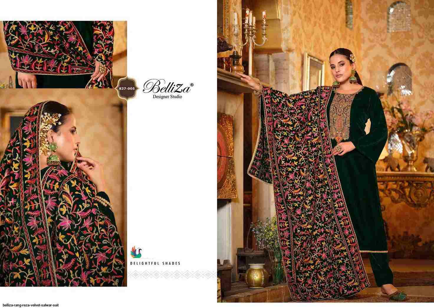 Rang Reza By Belliza 827-001 To 827-006 Series Beautiful Festive Suits Colorful Stylish Fancy Casual Wear & Ethnic Wear Pure Velvet Embroidered Dresses At Wholesale Price