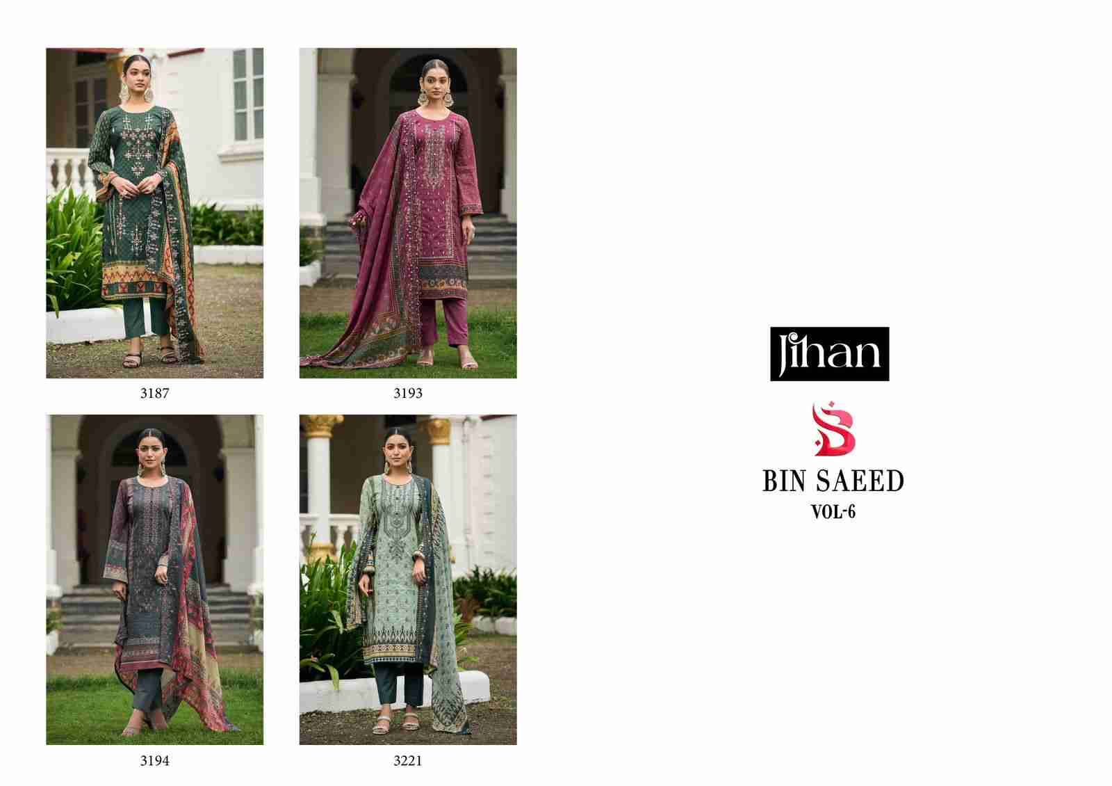 Bin Saeed Vol-6 By Jihan Beautiful Stylish Festive Suits Fancy Colorful Casual Wear & Ethnic Wear & Ready To Wear Pure Lawn Print Dresses At Wholesale Price