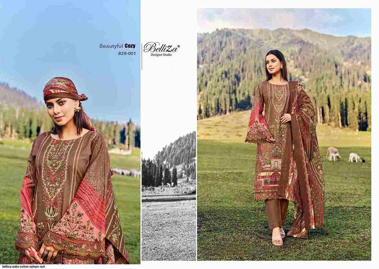 Aalia By Belliza 829-001 To 829-008 Series Festive Suits Collection Beautiful Stylish Fancy Colorful Party Wear & Occasional Wear Pure Cotton Print With Embroidered Dresses At Wholesale Price