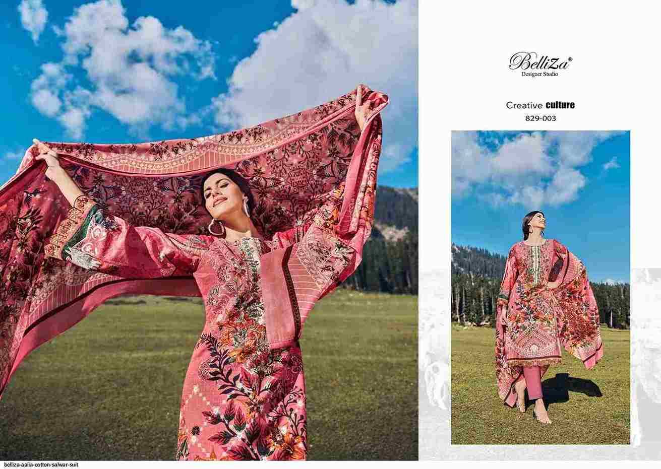 Aalia By Belliza 829-001 To 829-008 Series Festive Suits Collection Beautiful Stylish Fancy Colorful Party Wear & Occasional Wear Pure Cotton Print With Embroidered Dresses At Wholesale Price