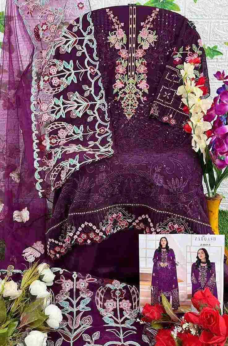 Zarqash Hit Design 3031 Colours By Zarqash 3031-A To 3031-C Series Designer Pakistani Suits Collection Beautiful Stylish Colorful Fancy Party Wear & Occasional Wear Faux Georgette Dresses At Wholesale Price