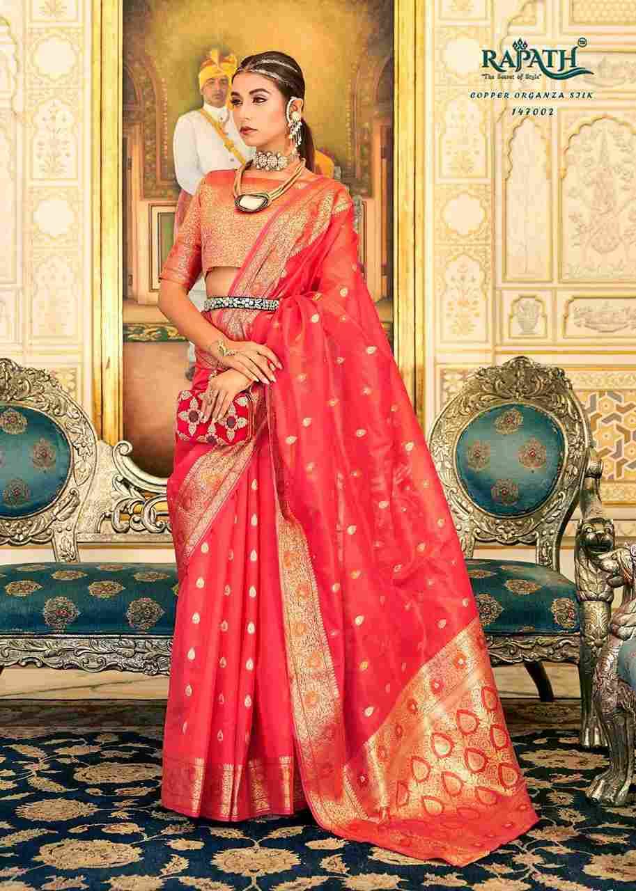 Radiance Silk By Rajpath 147001 To 147007 Series Indian Traditional Wear Collection Beautiful Stylish Fancy Colorful Party Wear & Occasional Wear Organza Silk Sarees At Wholesale Price