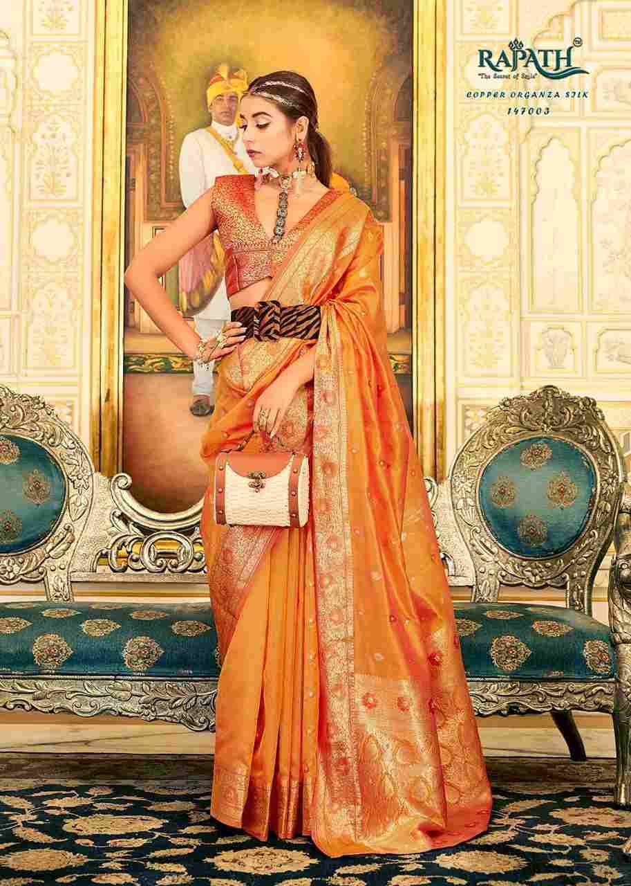 Radiance Silk By Rajpath 147001 To 147007 Series Indian Traditional Wear Collection Beautiful Stylish Fancy Colorful Party Wear & Occasional Wear Organza Silk Sarees At Wholesale Price