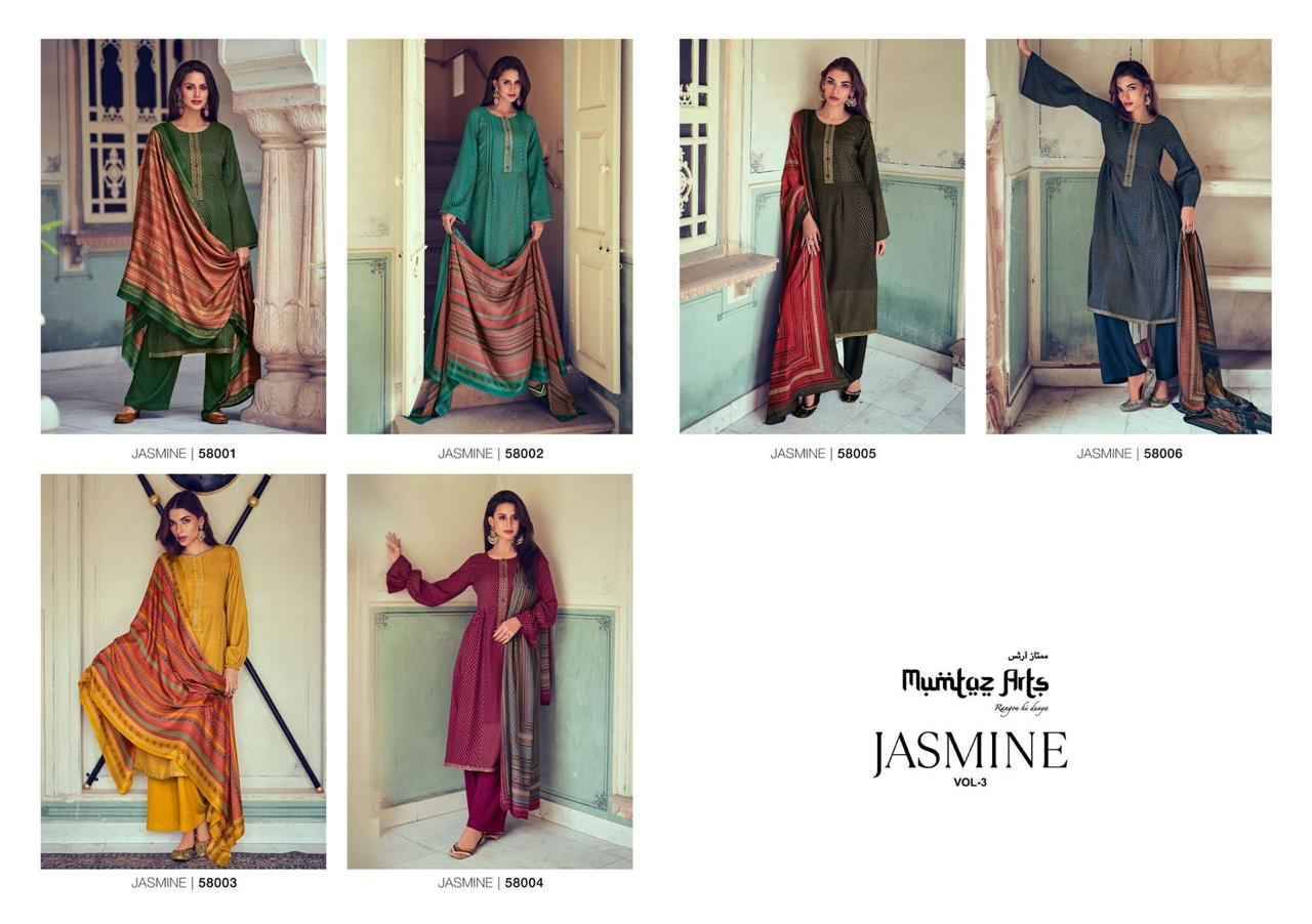 Jasmine Vol-3 By Mumtaz Arts 58001 To 58006 Series Beautiful Festive Suits Stylish Fancy Colorful Party Wear & Occasional Wear Pure Pashmina Print With Embroidery Dresses At Wholesale Price