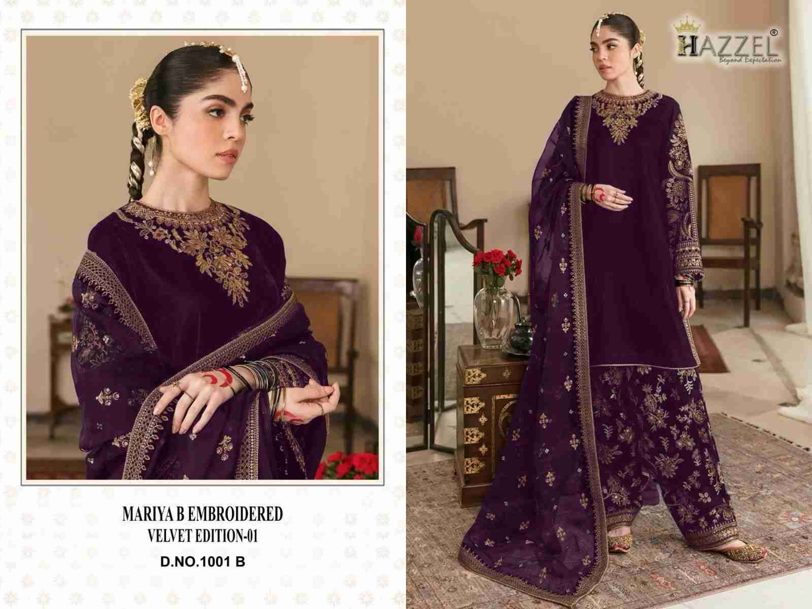 Mariya B Embroidered Velvet Edition Vol-1 By Hazzel 1001-A To 1001-E Series Beautiful Pakistani Suits Colorful Stylish Fancy Casual Wear & Ethnic Wear Pure Velvet Embroidered Dresses At Wholesale Price