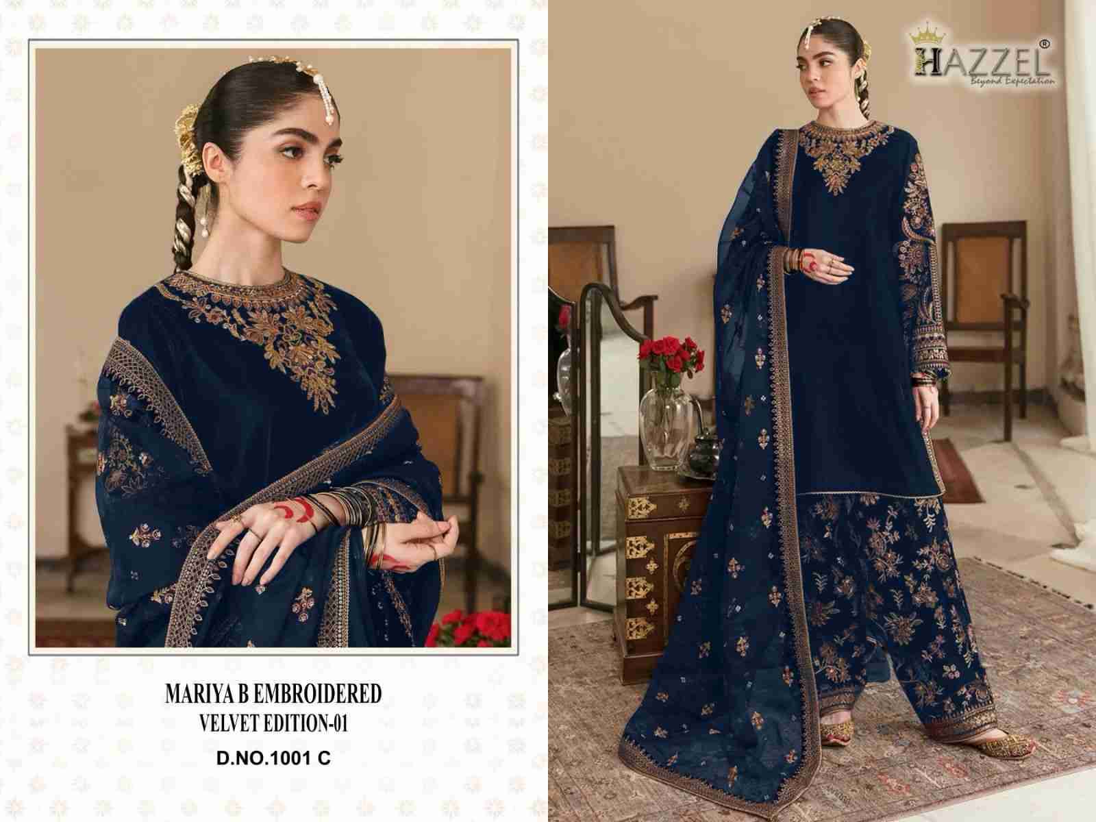 Mariya B Embroidered Velvet Edition Vol-1 By Hazzel 1001-A To 1001-E Series Beautiful Pakistani Suits Colorful Stylish Fancy Casual Wear & Ethnic Wear Pure Velvet Embroidered Dresses At Wholesale Price