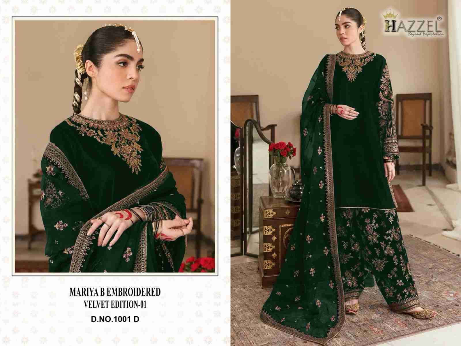 Mariya B Embroidered Velvet Edition Vol-1 By Hazzel 1001-A To 1001-E Series Beautiful Pakistani Suits Colorful Stylish Fancy Casual Wear & Ethnic Wear Pure Velvet Embroidered Dresses At Wholesale Price