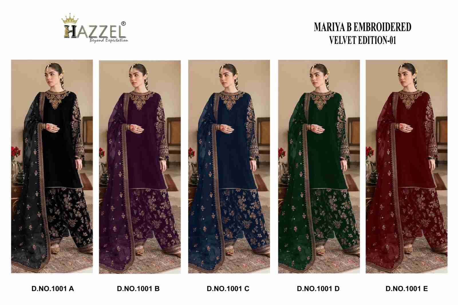 Mariya B Embroidered Velvet Edition Vol-1 By Hazzel 1001-A To 1001-E Series Beautiful Pakistani Suits Colorful Stylish Fancy Casual Wear & Ethnic Wear Pure Velvet Embroidered Dresses At Wholesale Price