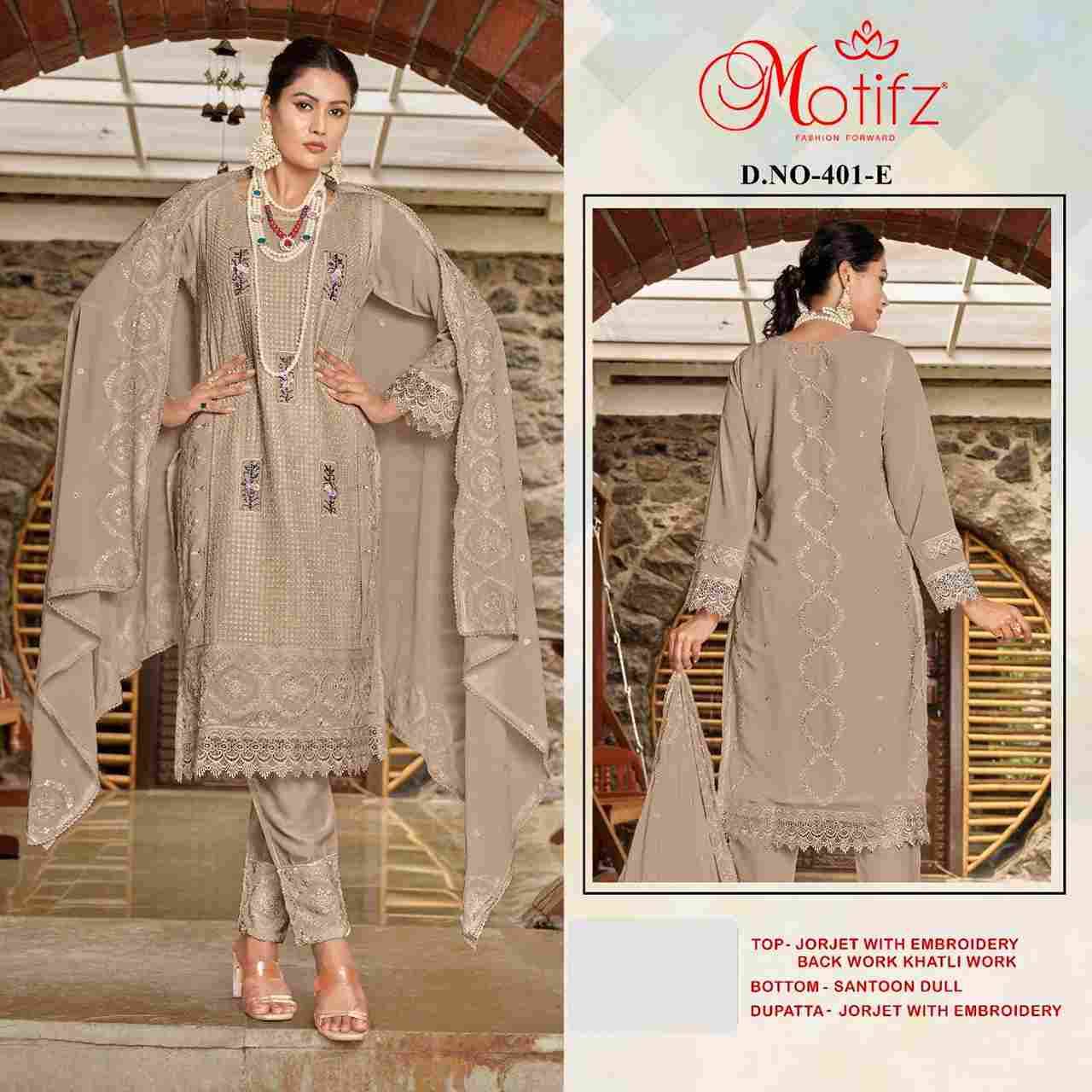 Motifz Hit Design 401 Colours Vol-2 By Motifz 401-E To 401-H Series Designer Pakistani Suits Collection Beautiful Stylish Fancy Colorful Party Wear & Occasional Wear Georgette Embroidered Dresses At Wholesale Price