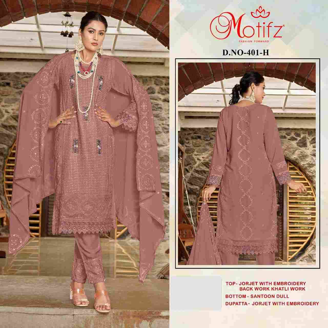 Motifz Hit Design 401 Colours Vol-2 By Motifz 401-E To 401-H Series Designer Pakistani Suits Collection Beautiful Stylish Fancy Colorful Party Wear & Occasional Wear Georgette Embroidered Dresses At Wholesale Price