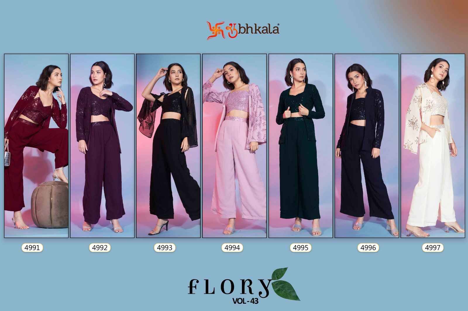 Flory Vol-43 By Shubhkala 4991 To 4997 Series Designer Stylish Fancy Colorful Beautiful Party Wear & Ethnic Wear Collection Georgette Tops With Bottom At Wholesale Price