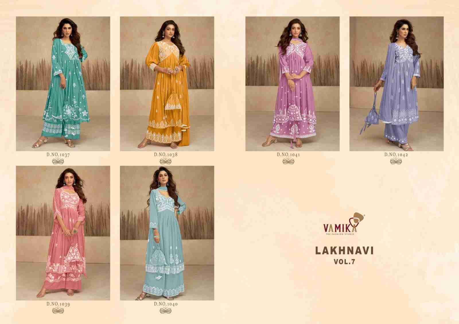 Lakhnavi Vol-7 By Vamika 1037 To 1042 Series Beautiful Stylish Sharara Suits Fancy Colorful Casual Wear & Ethnic Wear & Ready To Wear Pure Rayon Printed Dresses At Wholesale Price