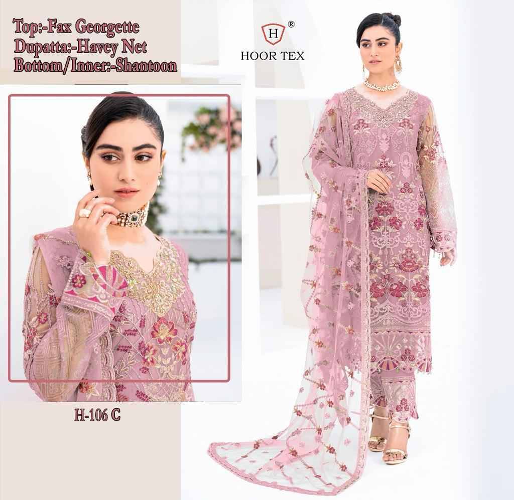 Hoor Tex Hit Design H-106 Colours By Hoor Tex H-106-B To H-106-D Series Beautiful Pakistani Suits Stylish Colorful Fancy Casual Wear & Ethnic Wear Faux Georgette Embroidered Dresses At Wholesale Price