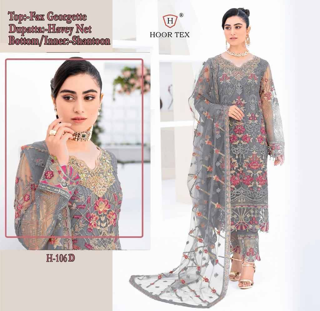 Hoor Tex Hit Design H-106 Colours By Hoor Tex H-106-B To H-106-D Series Beautiful Pakistani Suits Stylish Colorful Fancy Casual Wear & Ethnic Wear Faux Georgette Embroidered Dresses At Wholesale Price