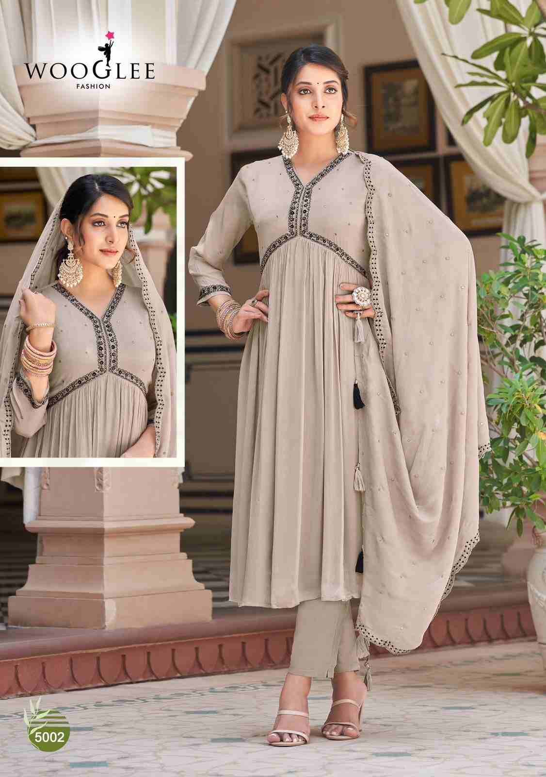 Reeva By Wooglee 5001 To 5004 Series Beautiful Stylish Festive Suits Fancy Colorful Casual Wear & Ethnic Wear & Ready To Wear Chinnon Dresses At Wholesale Price