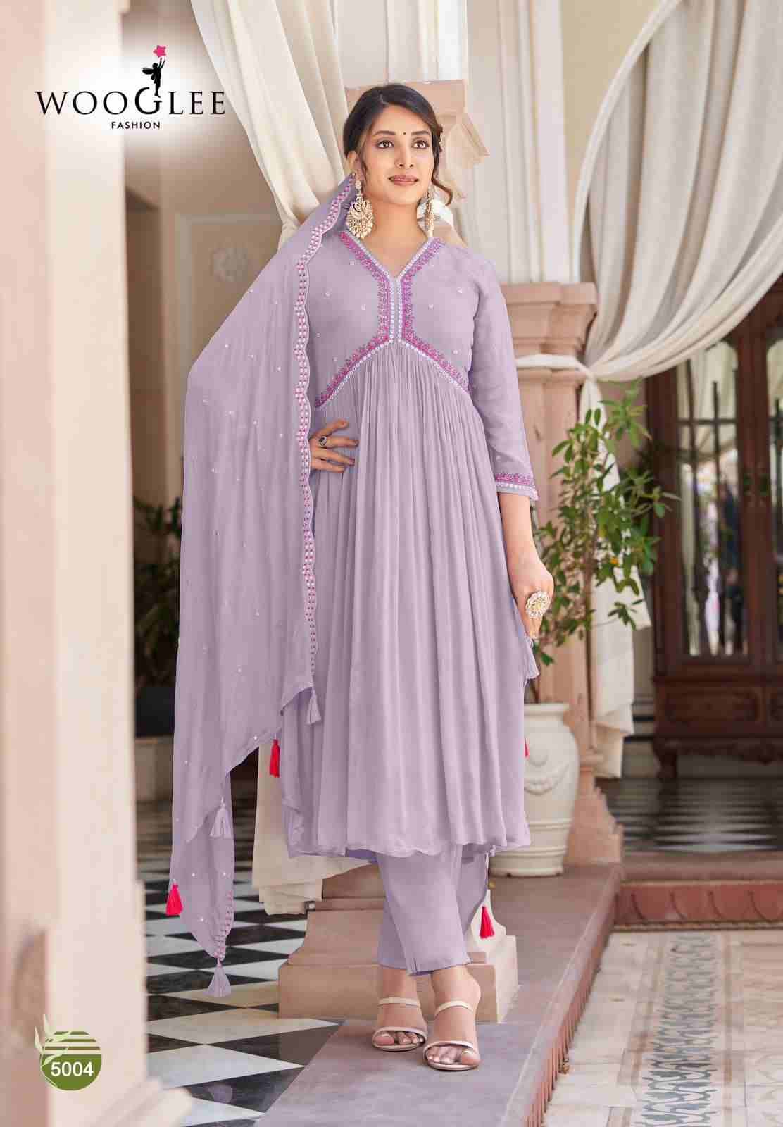 Reeva By Wooglee 5001 To 5004 Series Beautiful Stylish Festive Suits Fancy Colorful Casual Wear & Ethnic Wear & Ready To Wear Chinnon Dresses At Wholesale Price