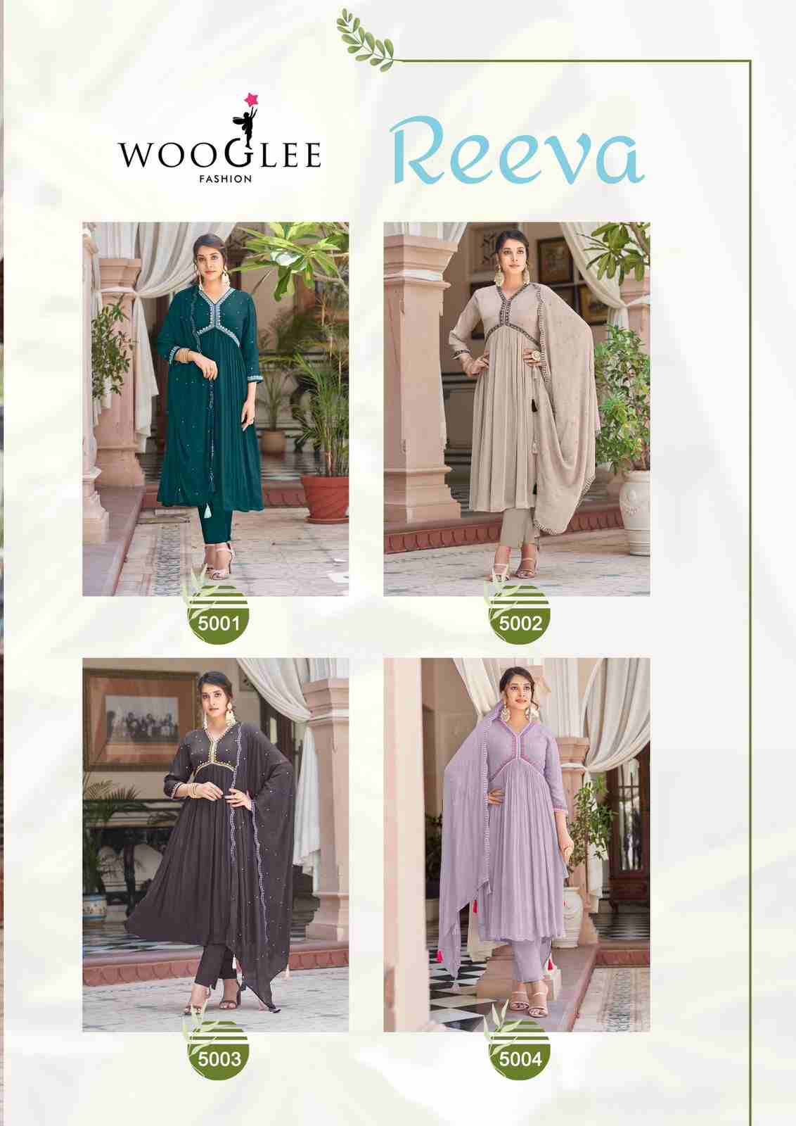 Reeva By Wooglee 5001 To 5004 Series Beautiful Stylish Festive Suits Fancy Colorful Casual Wear & Ethnic Wear & Ready To Wear Chinnon Dresses At Wholesale Price