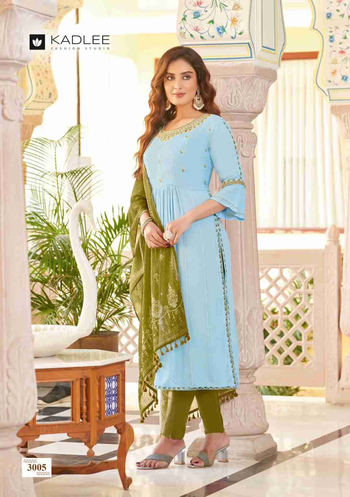 Sangam By Kadlee 3001 To 3006 Series Beautiful Stylish Suits Fancy Colorful Casual Wear & Ethnic Wear & Ready To Wear Rayon Embroidered Dresses At Wholesale Price