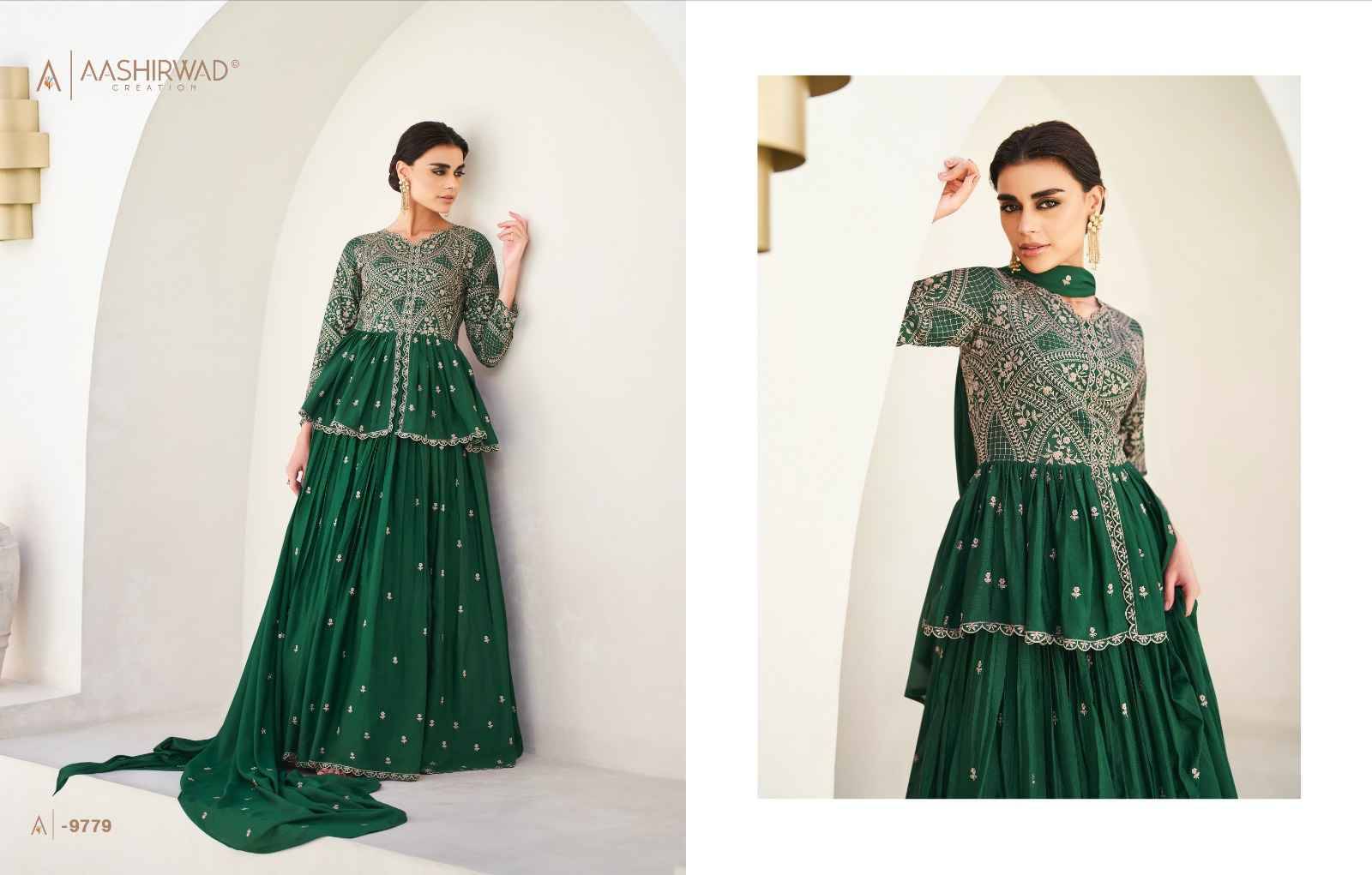 Naaz By Aashirwad Creation 9778 To 9780 Series Beautiful Stylish Fancy Colorful Casual Wear & Ethnic Wear Chinnon Silk Gowns With Dupatta At Wholesale Price