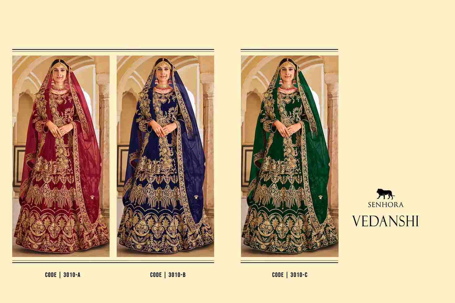 Vedanshi By Senhora Dresses 3010-A To 3010-C Series Designer Beautiful Wedding Collection Occasional Wear & Party Wear Heavy Velvet Lehengas At Wholesale Price