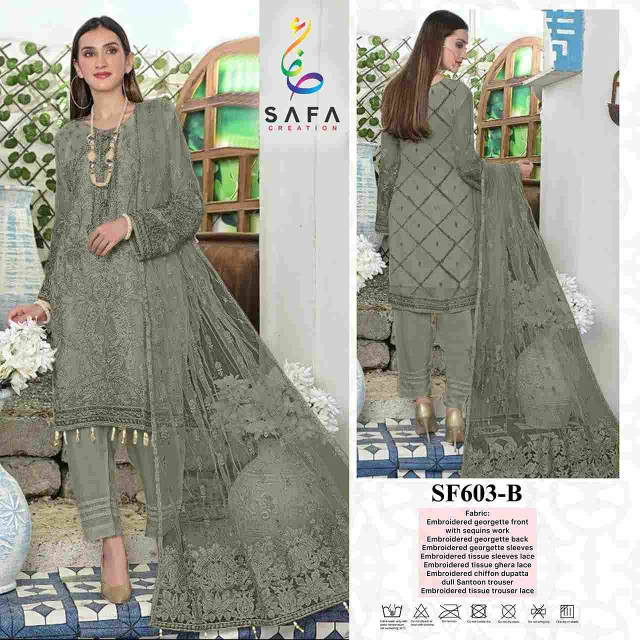 SF-603 Colours By Safa Creation 603-A To 603-D Series Beautiful Pakistani Suits Colorful Stylish Fancy Casual Wear & Ethnic Wear Faux Georgette Embroidered Dresses At Wholesale Price