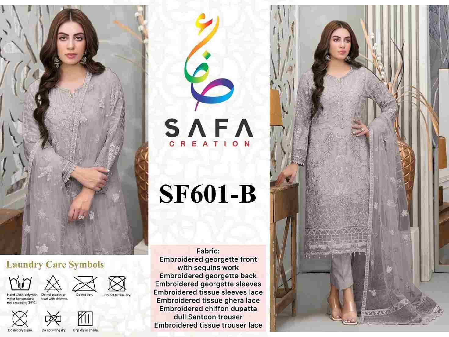 SF-601 Colours By Safa Creation 601-A To 601-D Series Beautiful Pakistani Suits Colorful Stylish Fancy Casual Wear & Ethnic Wear Faux Georgette Embroidered Dresses At Wholesale Price