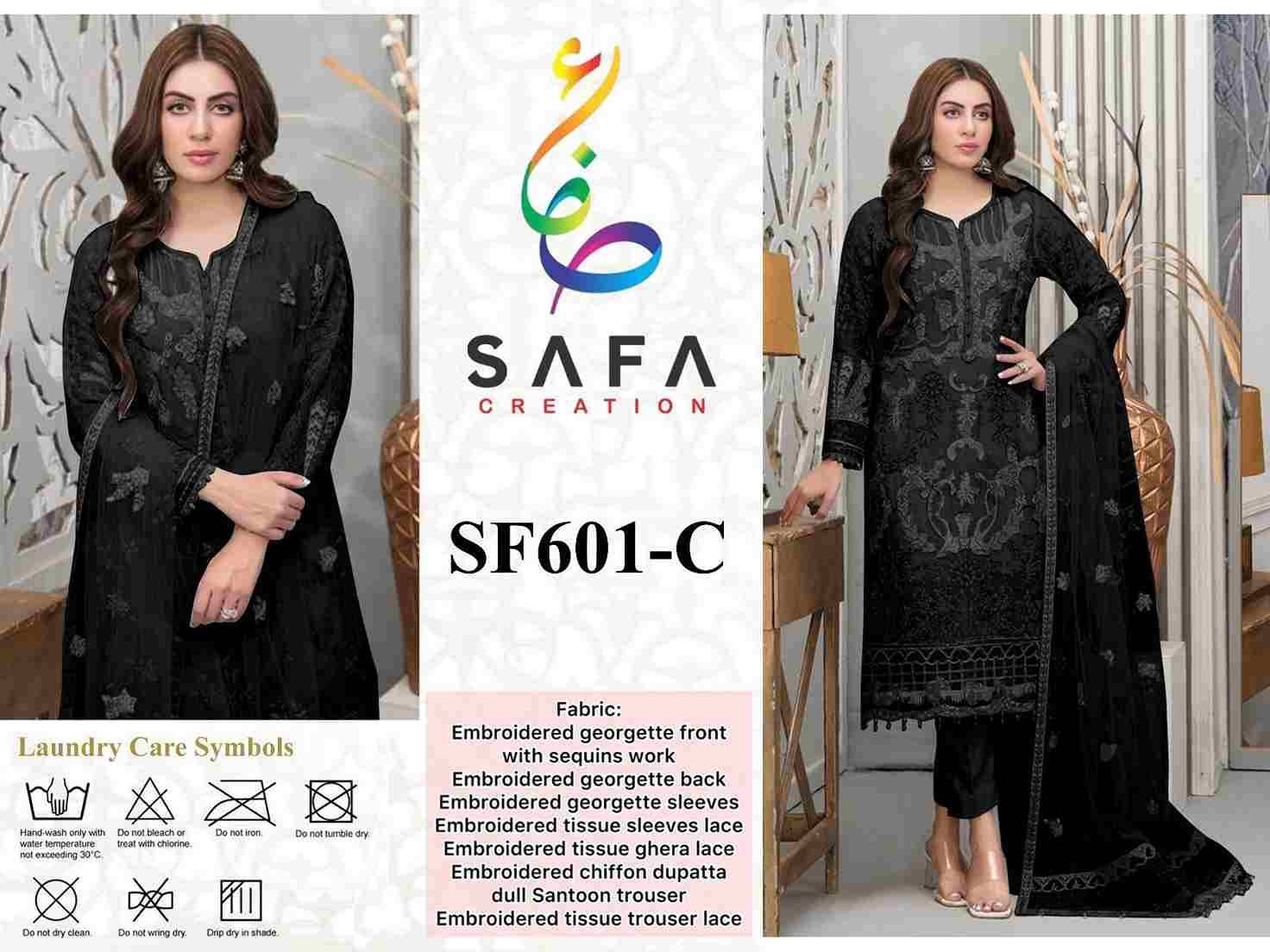 SF-601 Colours By Safa Creation 601-A To 601-D Series Beautiful Pakistani Suits Colorful Stylish Fancy Casual Wear & Ethnic Wear Faux Georgette Embroidered Dresses At Wholesale Price