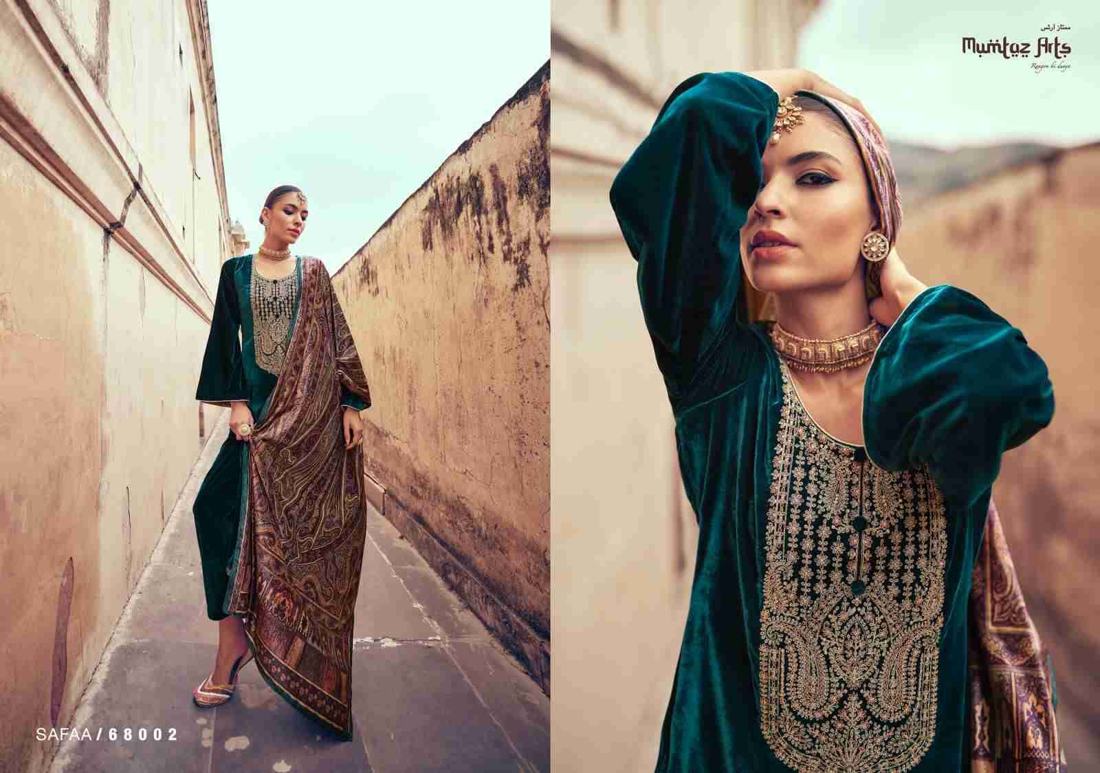 Safaa By Mumtaz Arts 68002 To 68005 Series Festive Suits Collection Beautiful Stylish Fancy Colorful Party Wear & Occasional Wear Pure Velvet Embroidered Dresses At Wholesale Price