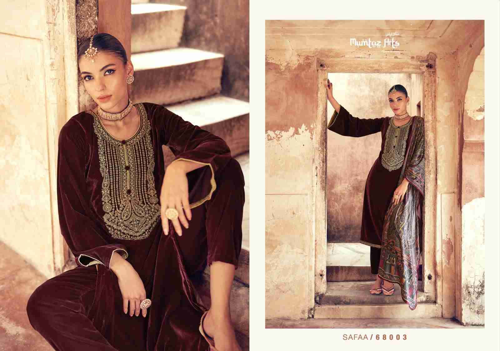 Safaa By Mumtaz Arts 68002 To 68005 Series Festive Suits Collection Beautiful Stylish Fancy Colorful Party Wear & Occasional Wear Pure Velvet Embroidered Dresses At Wholesale Price