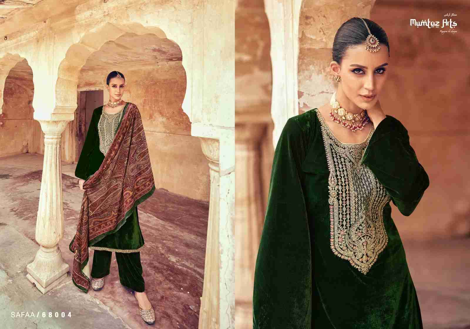 Safaa By Mumtaz Arts 68002 To 68005 Series Festive Suits Collection Beautiful Stylish Fancy Colorful Party Wear & Occasional Wear Pure Velvet Embroidered Dresses At Wholesale Price