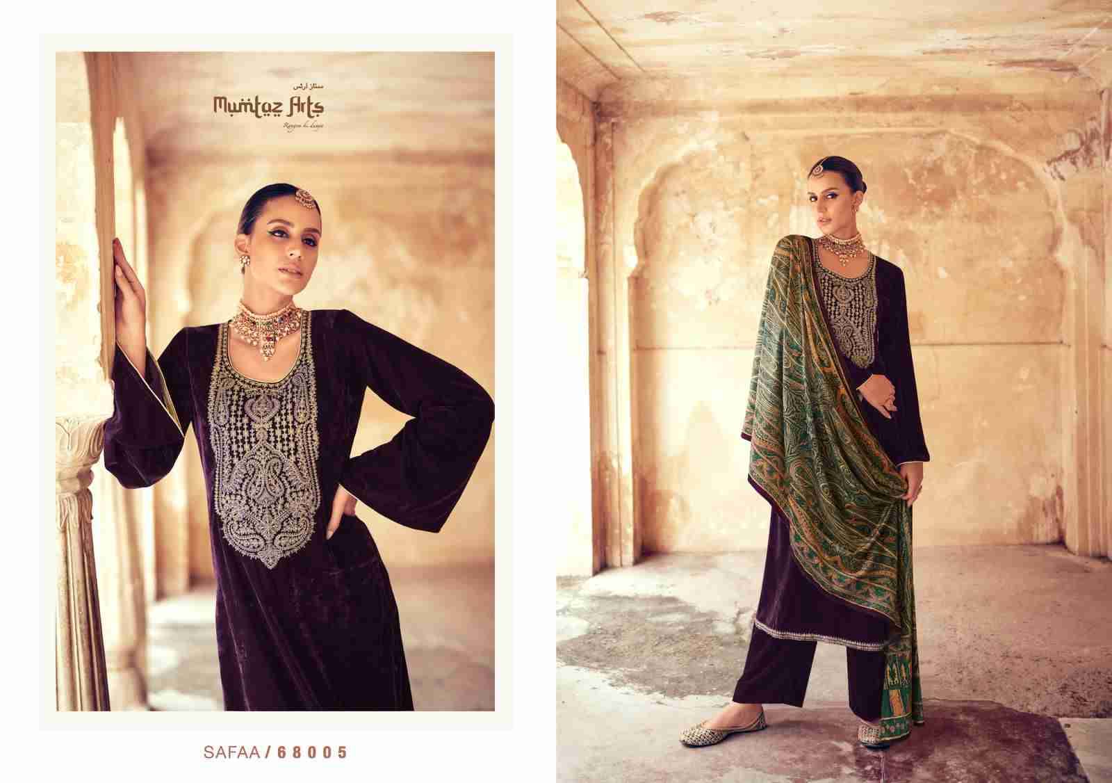 Safaa By Mumtaz Arts 68002 To 68005 Series Festive Suits Collection Beautiful Stylish Fancy Colorful Party Wear & Occasional Wear Pure Velvet Embroidered Dresses At Wholesale Price